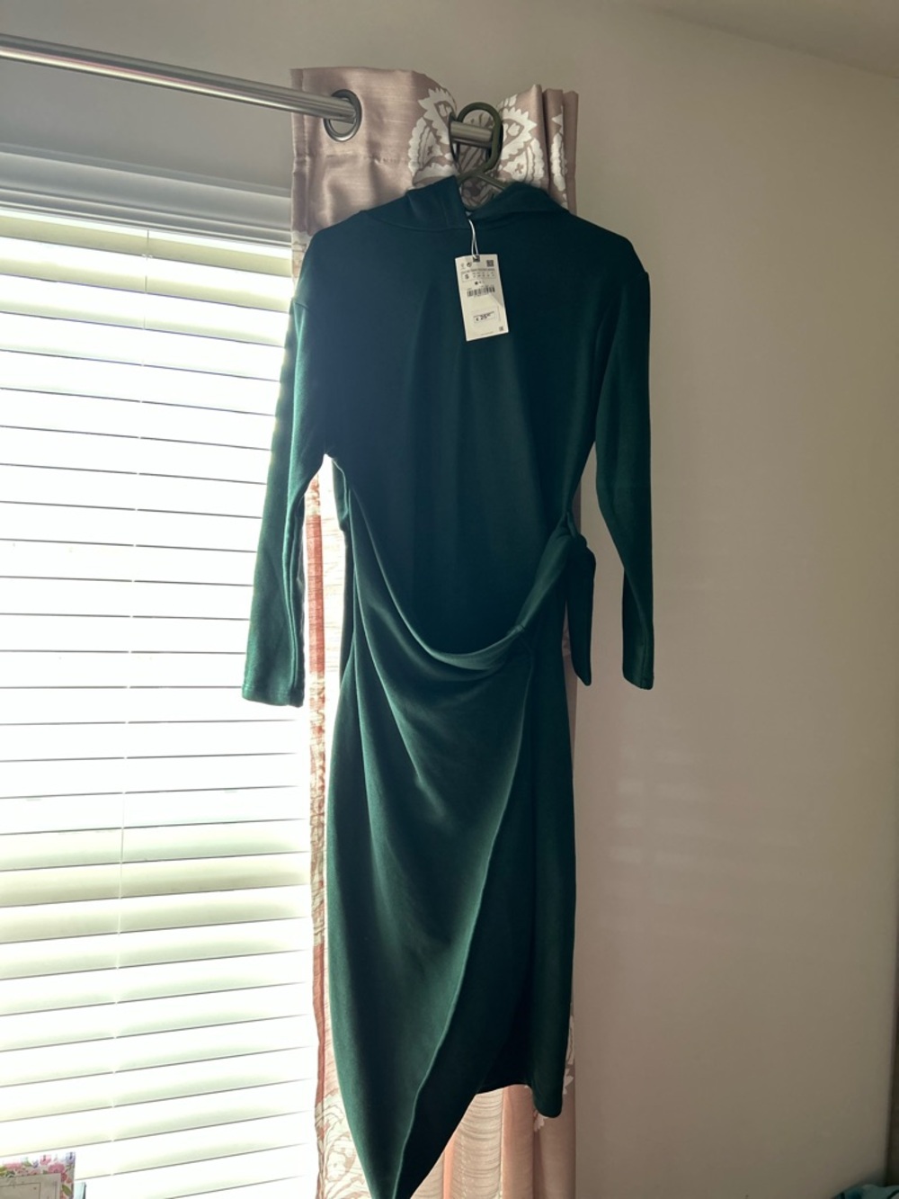Zara Hunter Green Long Sleeve Draped Midi Hoodie Dress - Picture 5 of 5